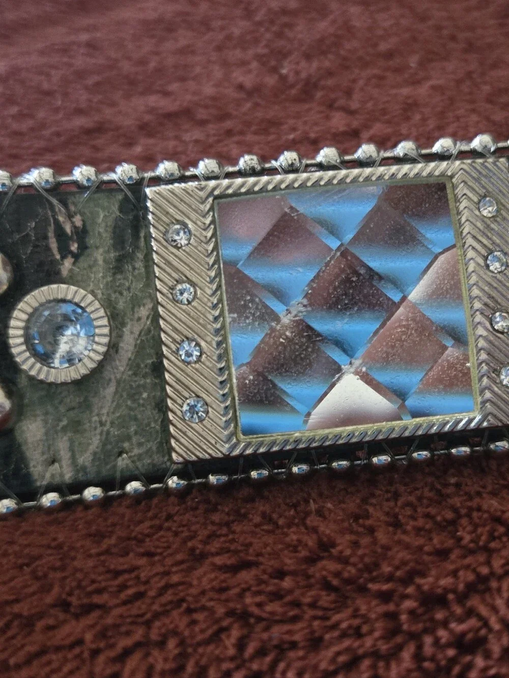 MONTANA WEST Women's Rhinestone Embellished Western Camo Belt. Silver. LG. EUC!